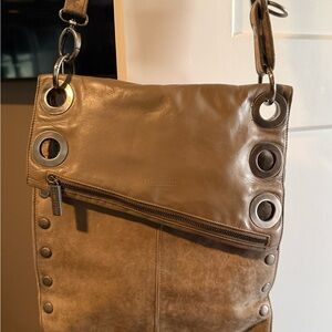 Hammitt Brown Leather & Suede Crossbody Bag with Grommet Details